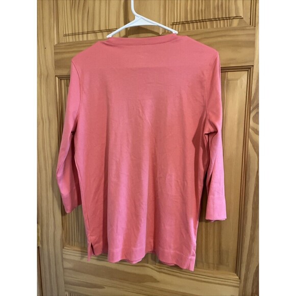 LL Bean Top Women's Medium Pink Henley Pleated Bib Front Supima 3/4 Sleeve - Picture 5 of 5